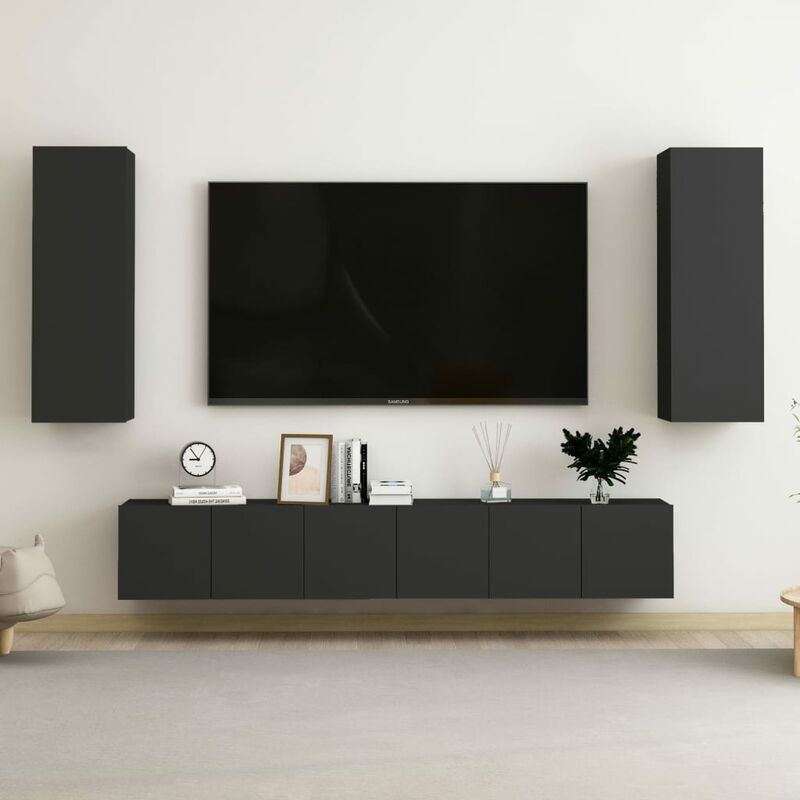 

Juego de mueble para TV de 5 piezas aglomerado negro - Negro - Youthup