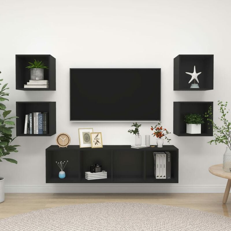 

Juego de mueble para TV de 5 piezas aglomerado negro - Negro - Youthup