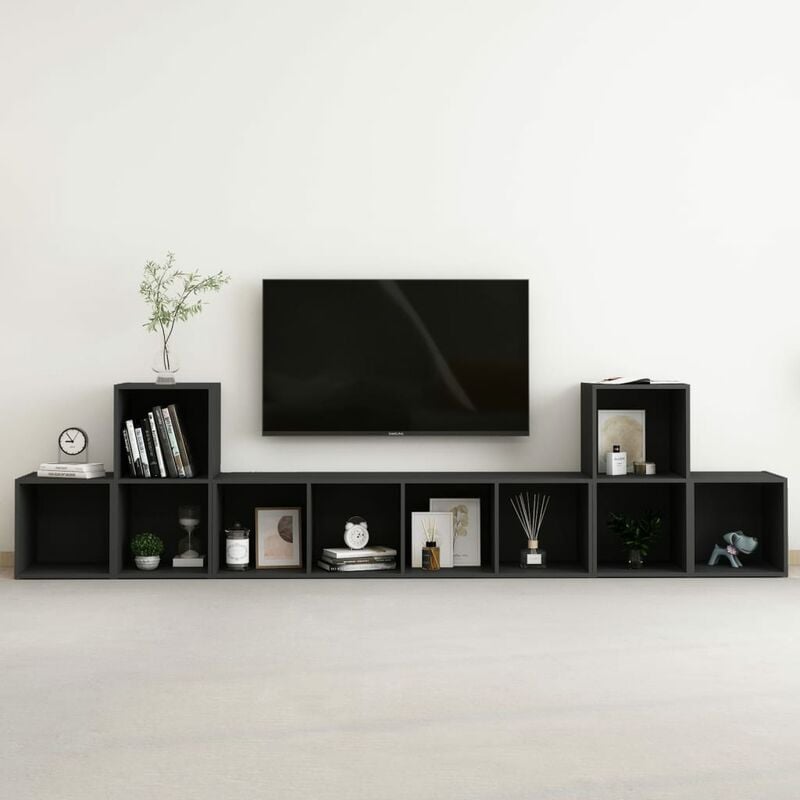 

Juego de mueble para TV de 5 piezas aglomerado negro - Negro - Youthup