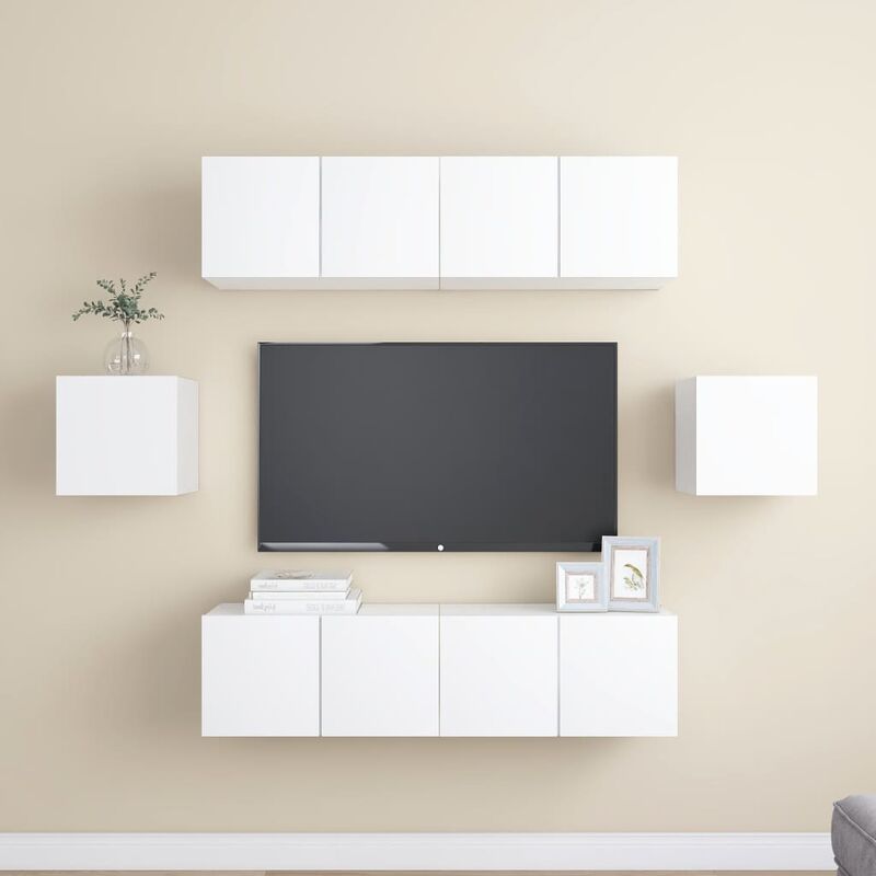 

Juego de mueble para TV de 6 piezas aglomerado blanco - Blanco - Youthup