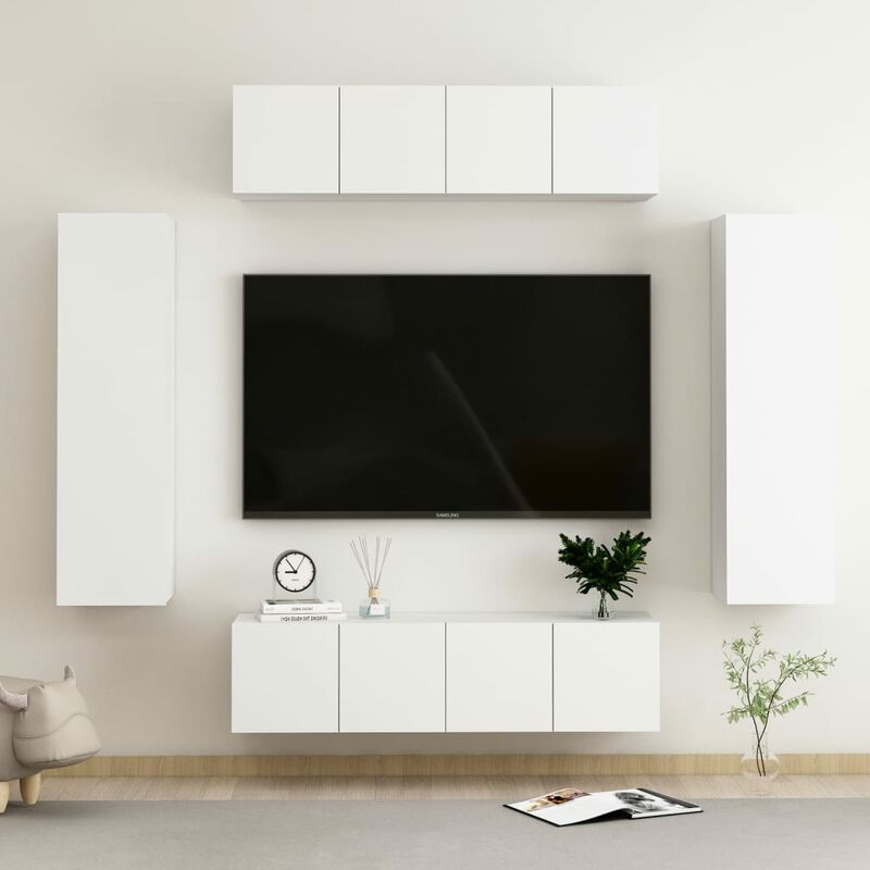

Juego de mueble para TV de 6 piezas aglomerado blanco - Blanco - Youthup