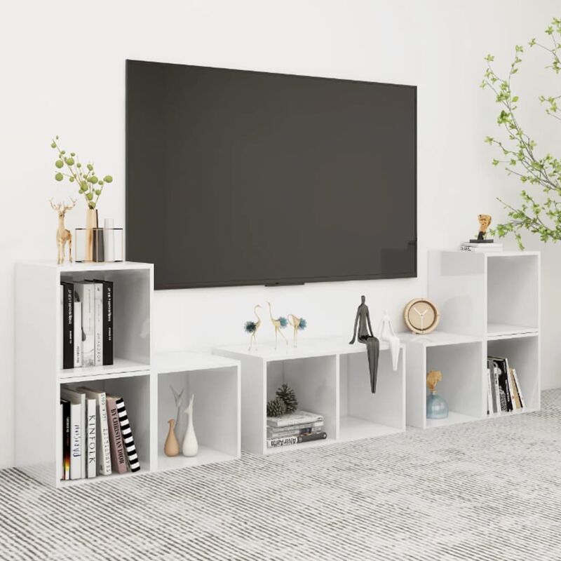 

Juego de mueble para TV de 6 piezas aglomerado blanco brillante - Blanco - Youthup