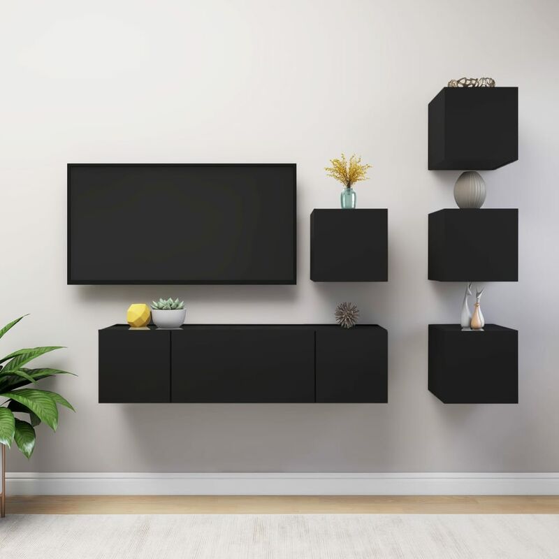 

YOUTHUP Juego de mueble para TV de 6 piezas aglomerado negro - Negro