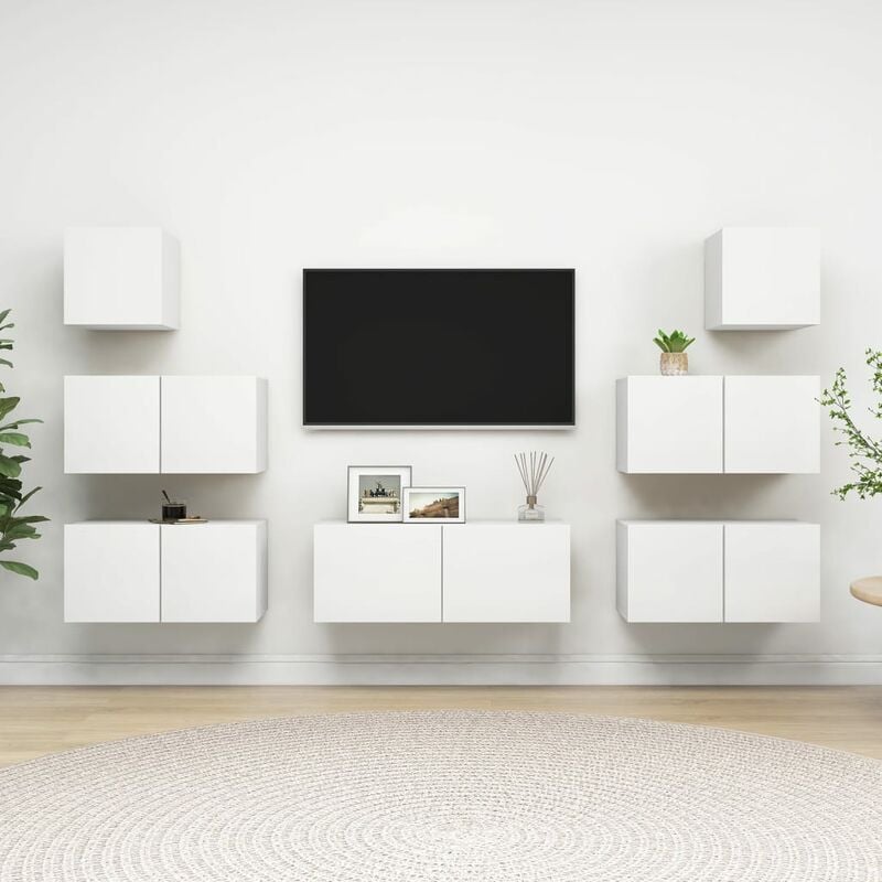 

Juego de mueble para TV de 7 piezas aglomerado blanco - Blanco - Youthup