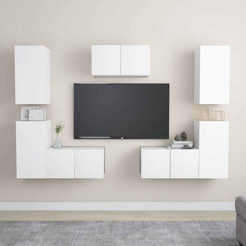 

YOUTHUP Juego de mueble para TV de 7 piezas aglomerado blanco - Blanco