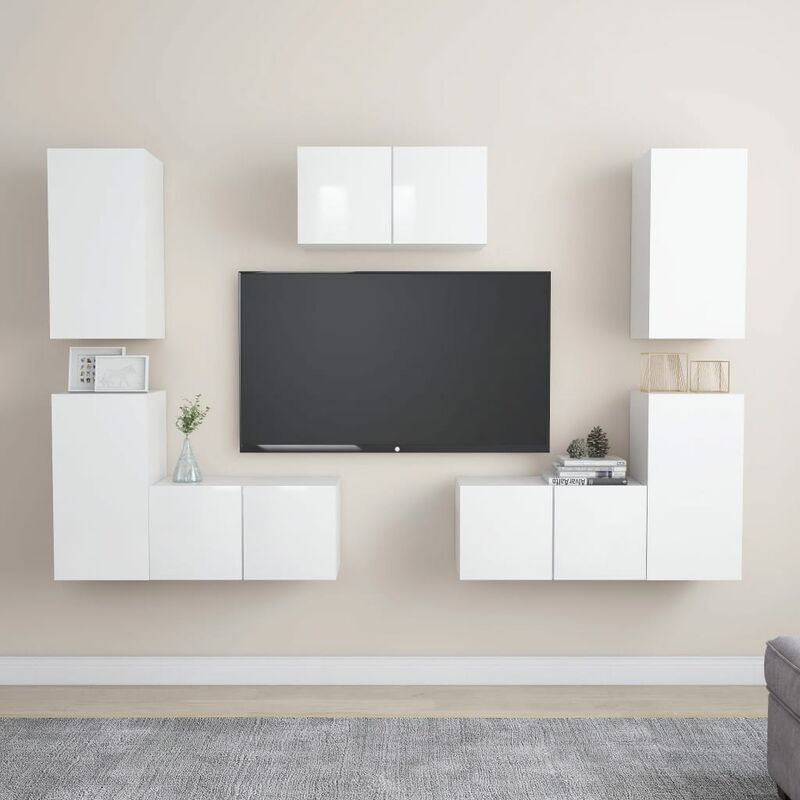 

Juego de mueble para TV de 7 piezas aglomerado blanco brillante - Blanco - Youthup