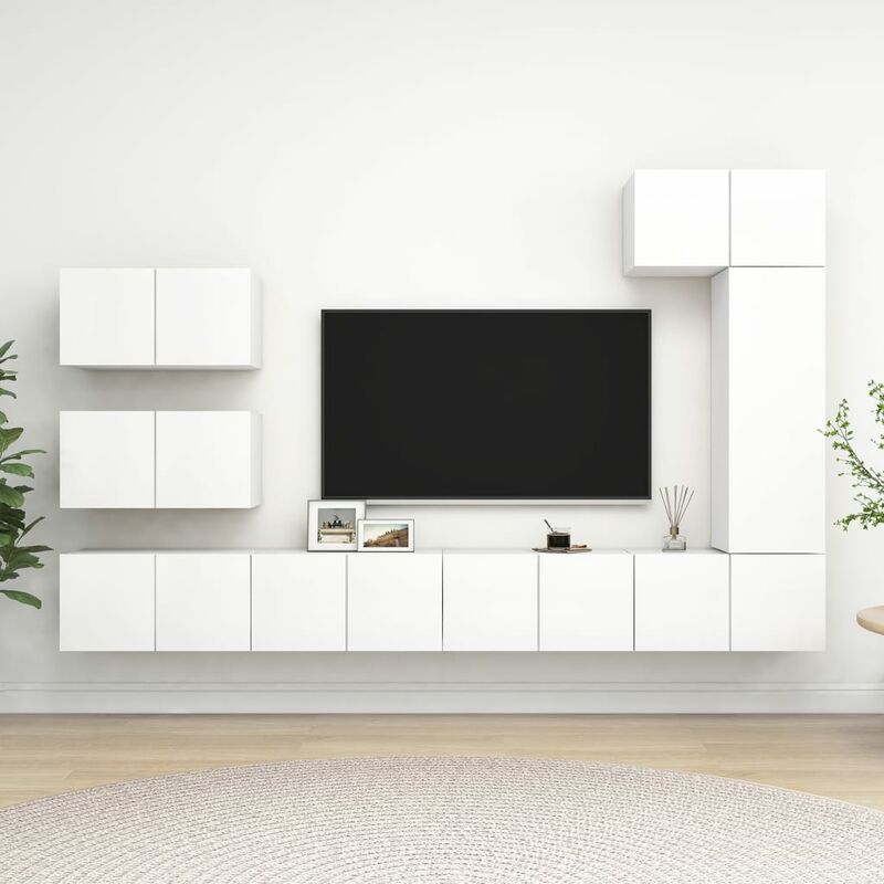 

Juego de mueble para TV de 8 piezas aglomerado blanco - Blanco - Youthup