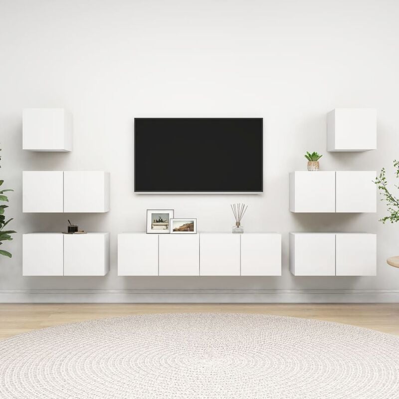 

Juego de mueble para TV de 8 piezas aglomerado blanco - Blanco - Youthup