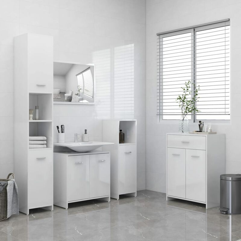 

Juego de muebles de baño de 4 piezas blanco brillante - Blanco - Youthup