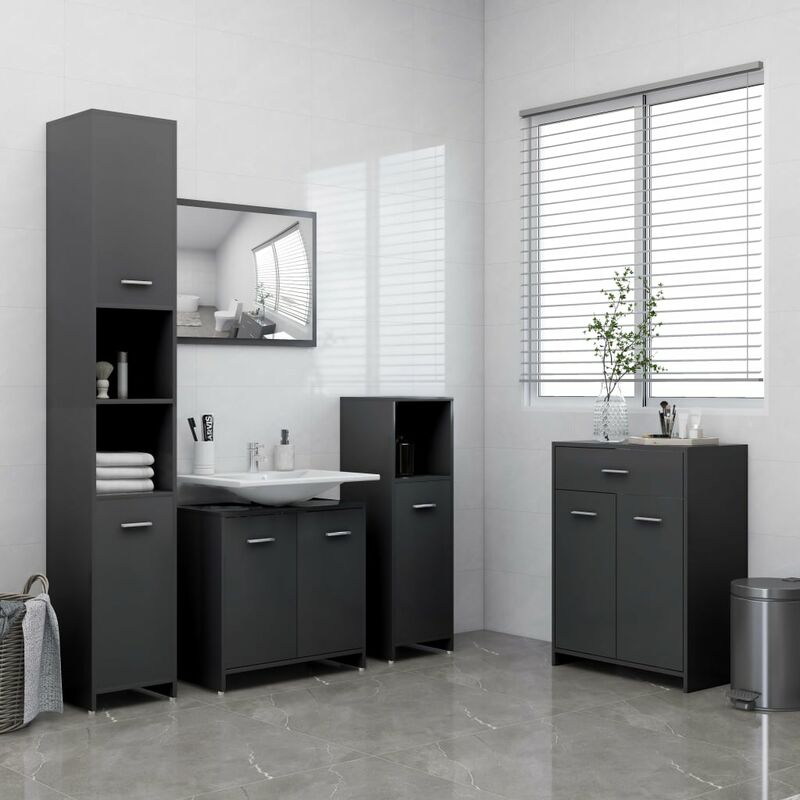 

Juego de muebles de baño de 4 piezas gris - Gris - Youthup