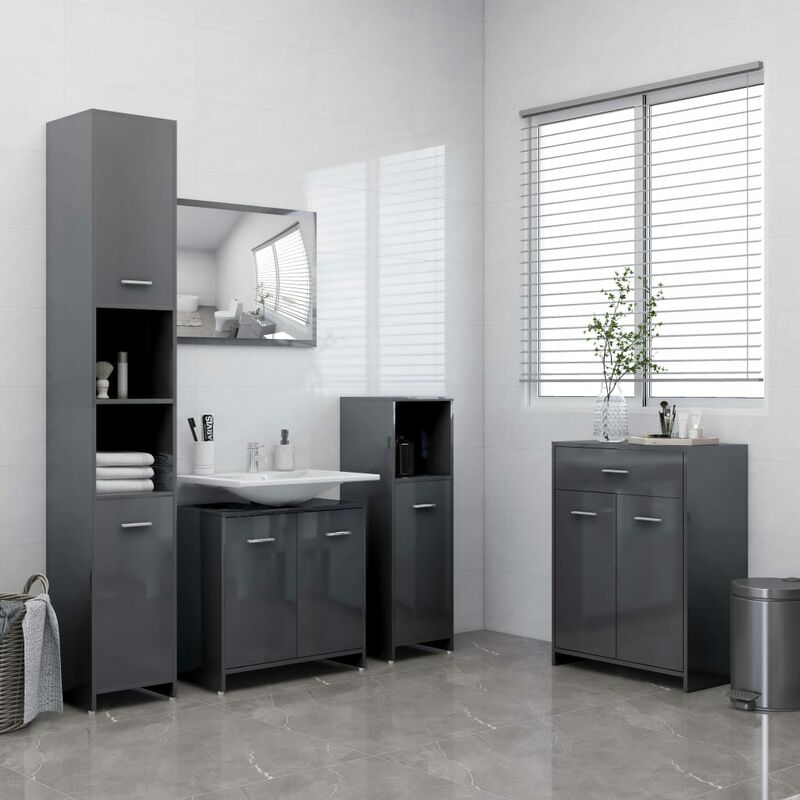 

Juego de muebles de baño de 4 piezas gris brillante - Gris - Youthup