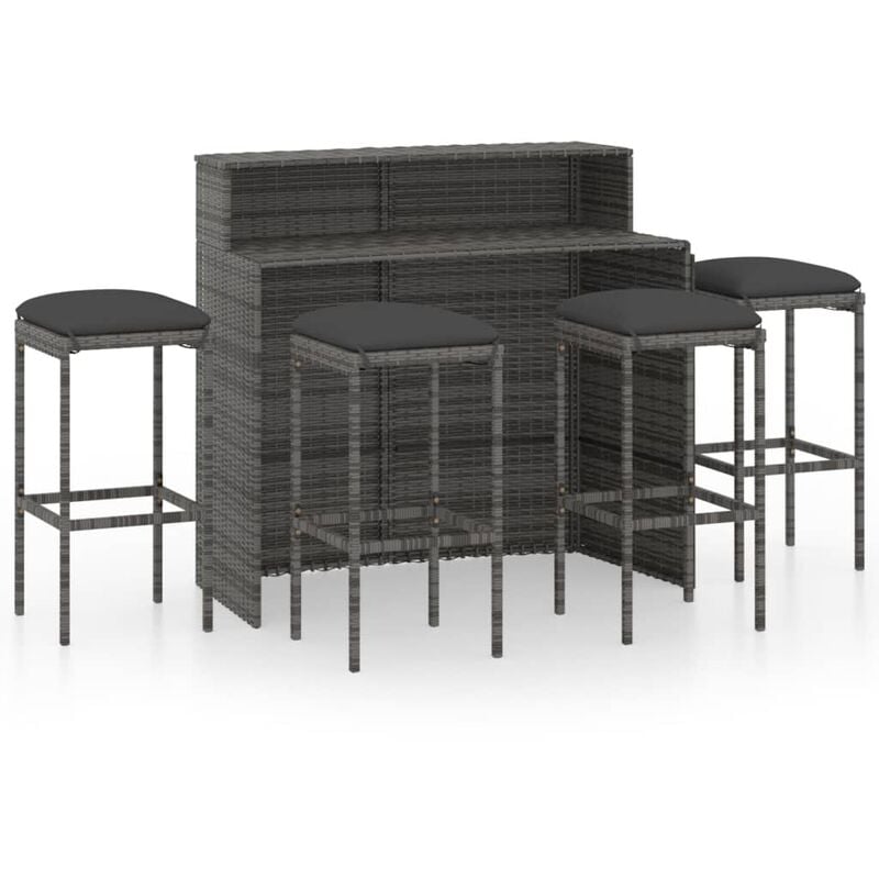 

Juego de muebles de bar de jardín de 5 piezas y cojines gris - Gris - Youthup