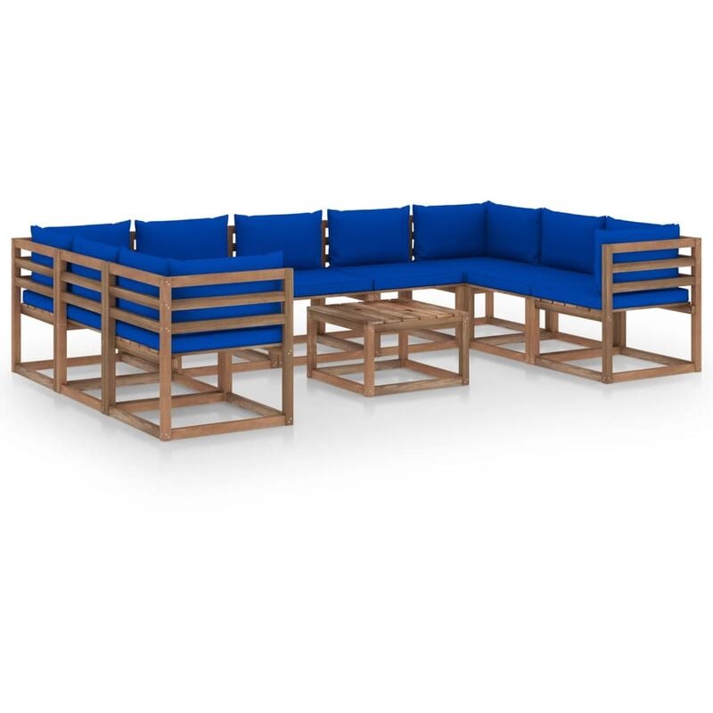 

Juego de muebles de jardín 10 piezas con cojines azul - Marrón - Youthup