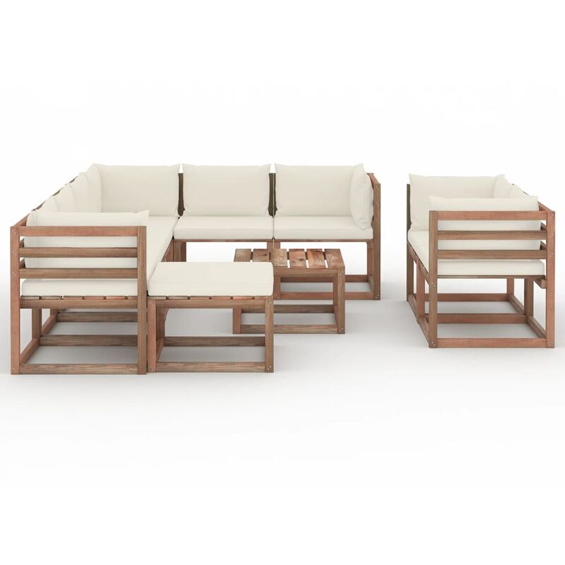 

Juego de muebles de jardín 10 piezas con cojines crema - Marrón - Youthup