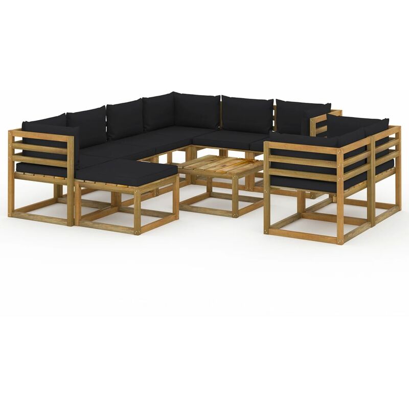 

Juego de muebles de jardín 10 piezas con cojines negro - Marrón - Youthup