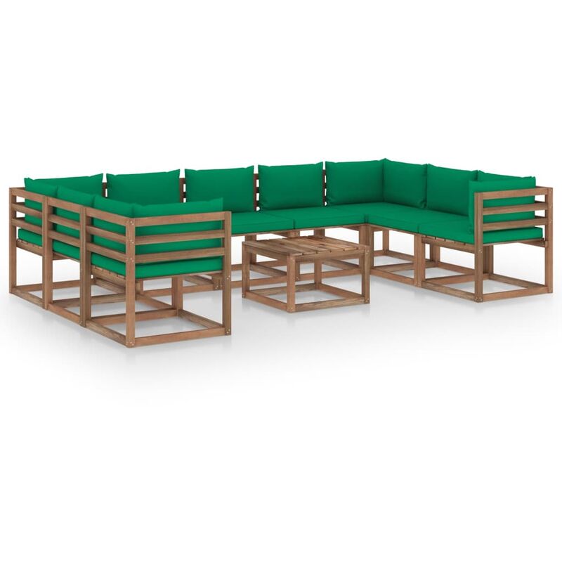 

Juego de muebles de jardín 10 pzas con cojines verde - Marrón - Youthup
