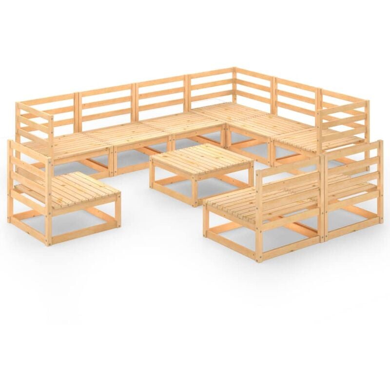 

Juego de muebles de jardín 10 pzas y cojines madera pino maciza - Marrón - Youthup