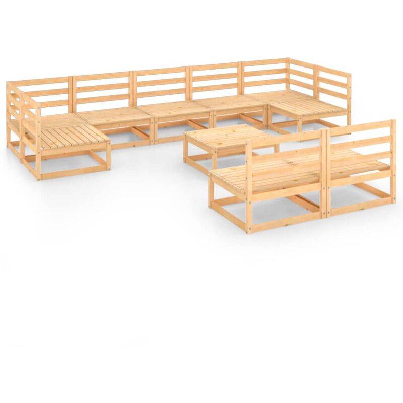 

Juego de muebles de jardín 10 pzas y cojines madera pino maciza - Marrón - Youthup