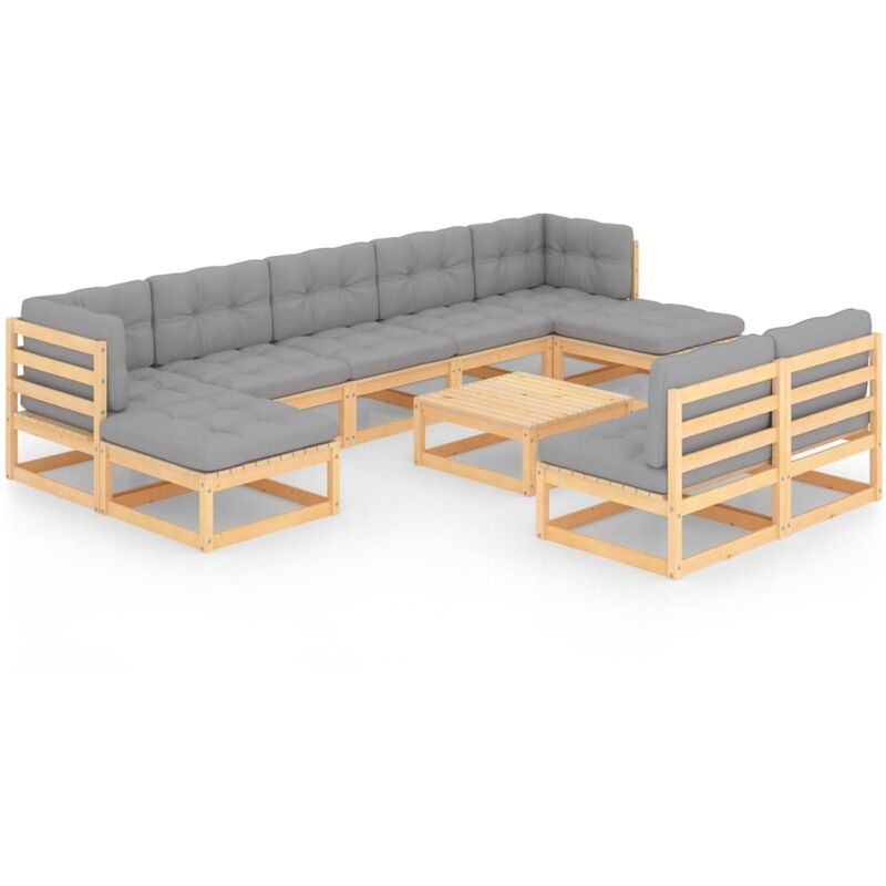 

Juego de muebles de jardín 10 pzas y cojines madera pino maciza - Marrón - Youthup
