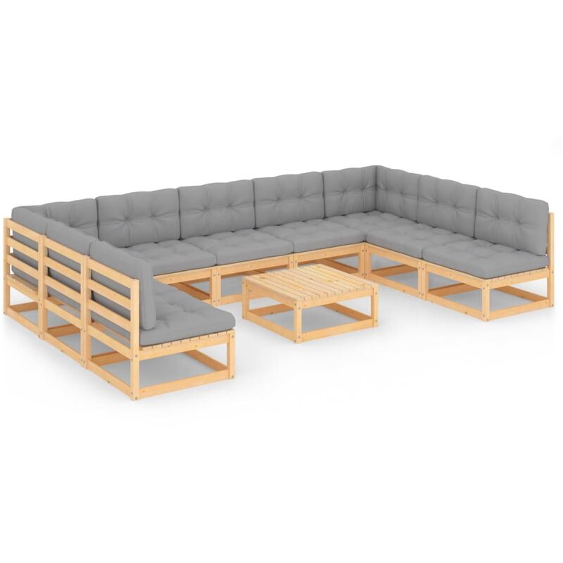 

Juego de muebles de jardín 10 pzas y cojines madera pino maciza - Marrón - Youthup