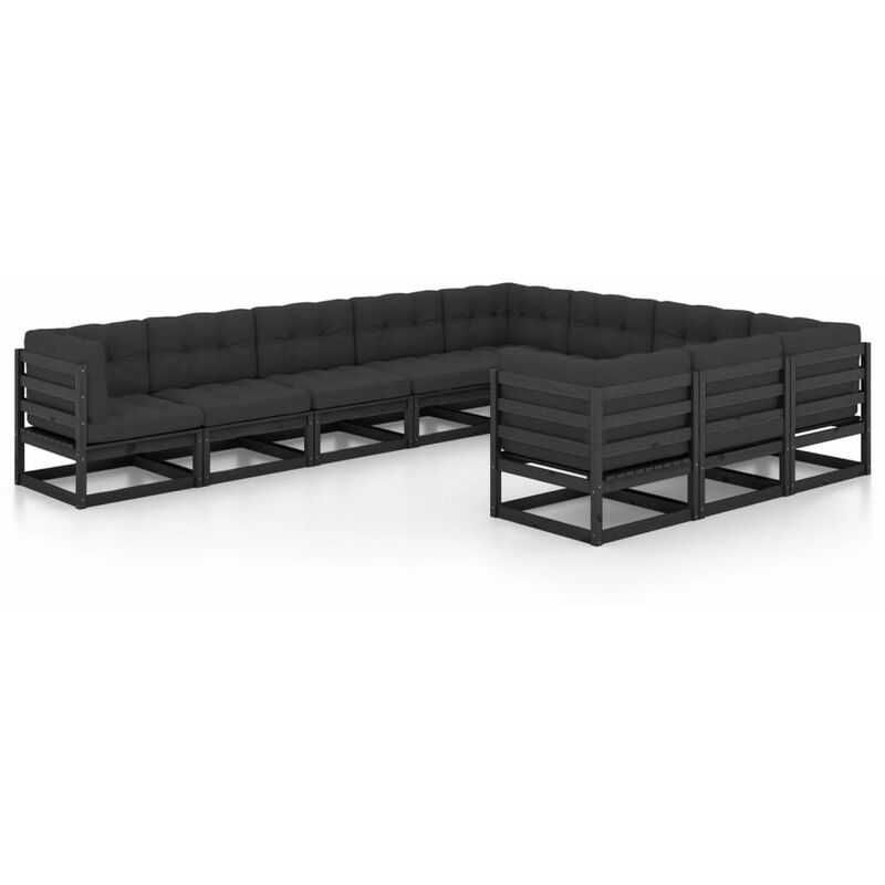 

Juego de muebles de jardín 10 pzas y cojines negro madera pino - Negro - Youthup