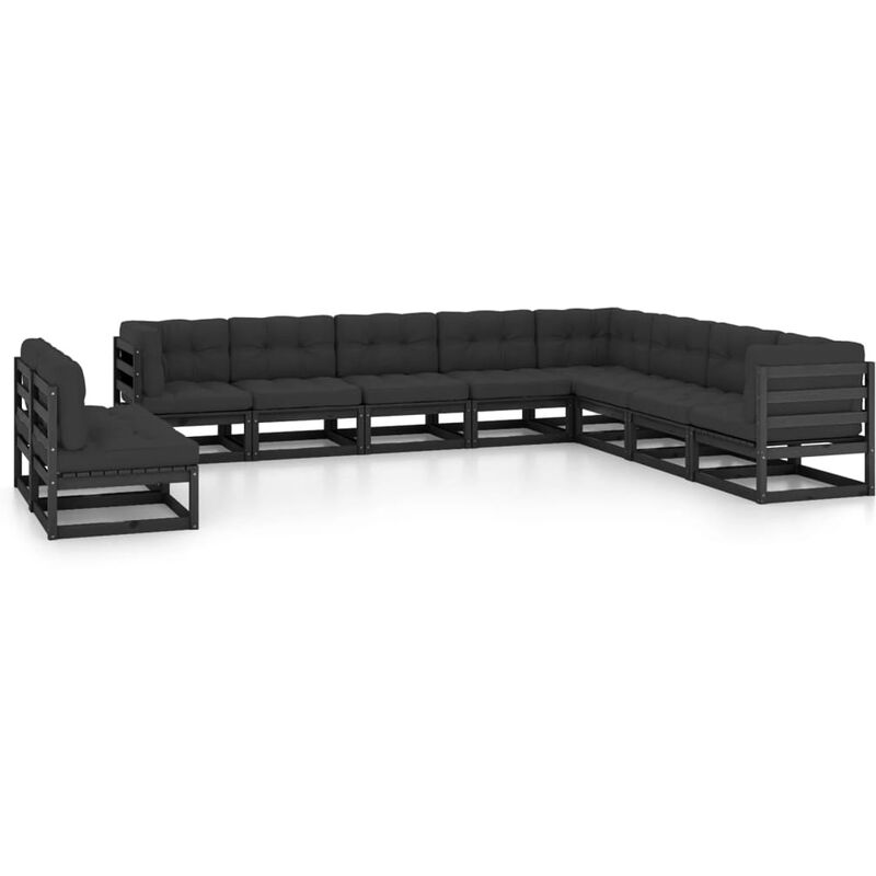 

Juego de muebles de jardín 10 pzas y cojines negro madera pino - Negro - Youthup