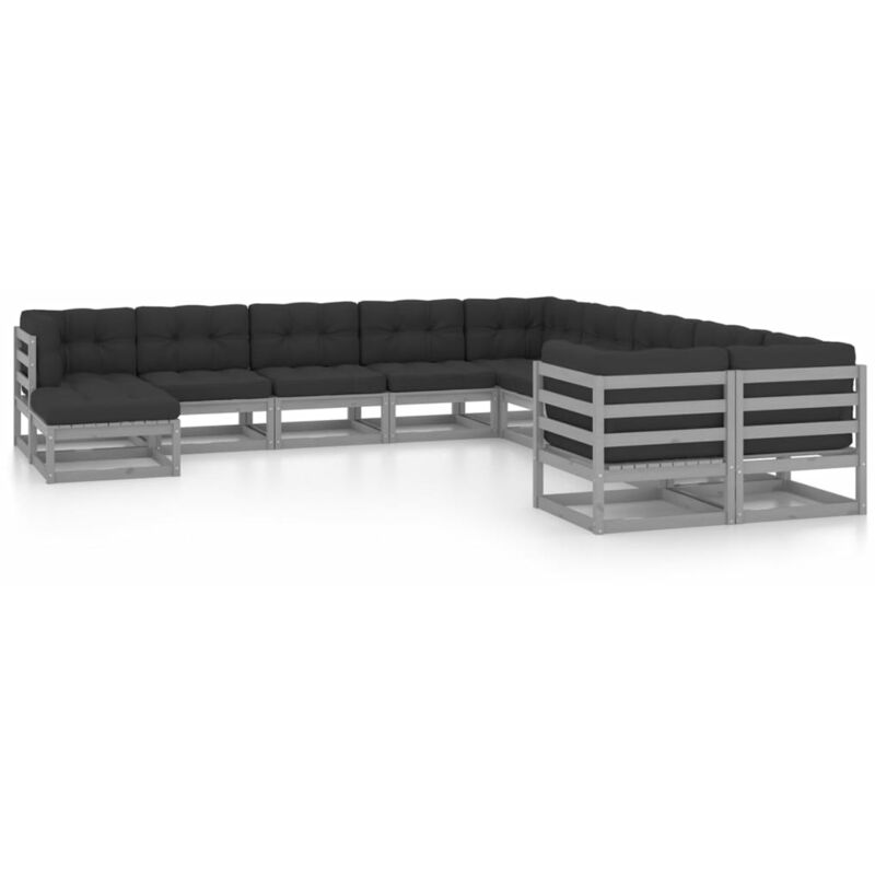 

Juego de muebles de jardín 11 pzas y cojines gris madera pino - Gris - Youthup