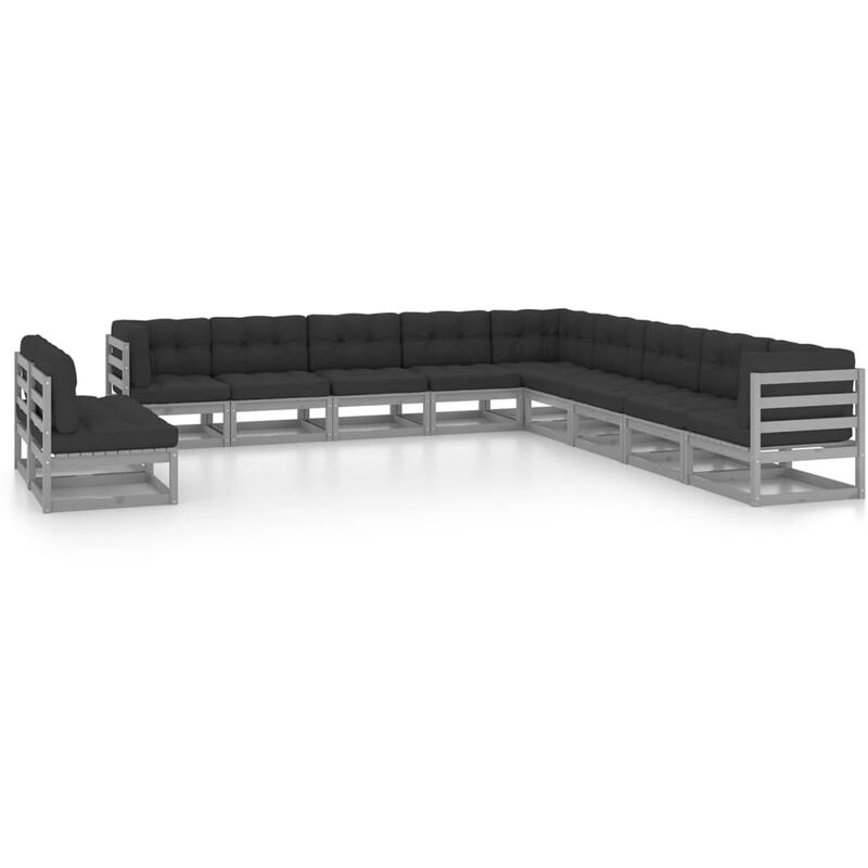 

Juego de muebles de jardín 11 pzas y cojines madera maciza pino - Gris - Youthup