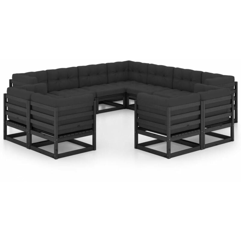 

Juego de muebles de jardín 11 pzas y cojines negro madera pino - Negro - Youthup