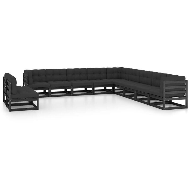 

Juego de muebles de jardín 11 pzas y cojines negro madera pino - Negro - Youthup