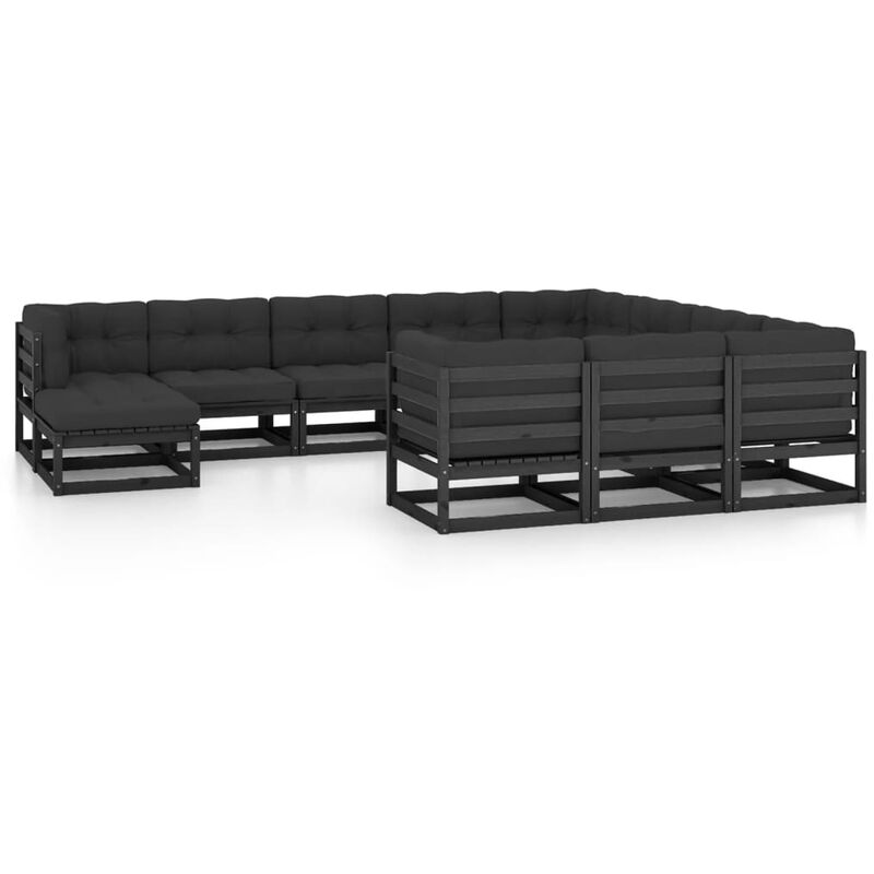 

Juego de muebles de jardín 11 pzas y cojines negro madera pino - Negro - Youthup
