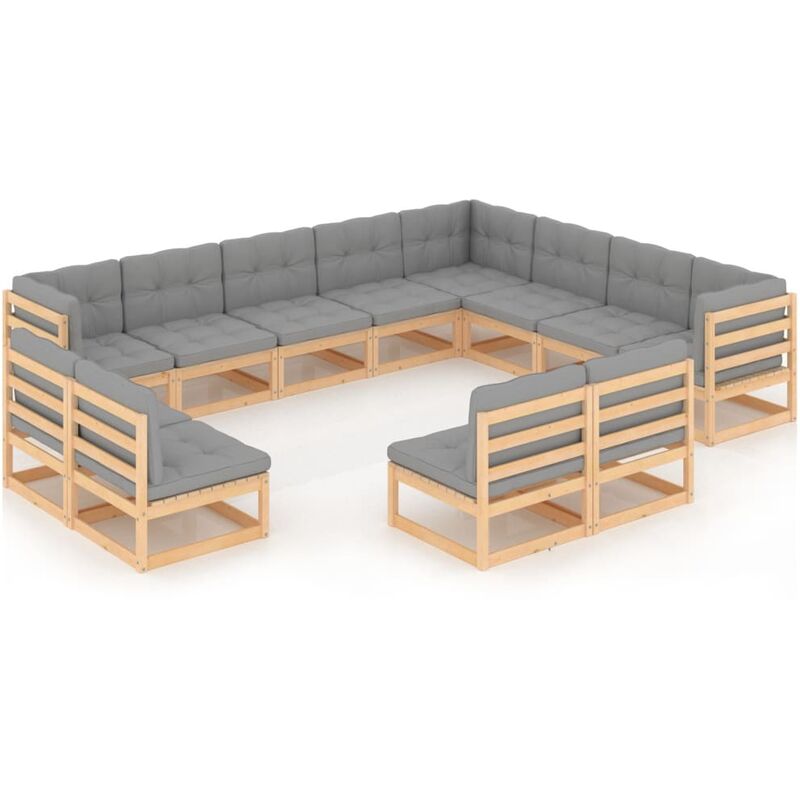 

Juego de muebles de jardín 12 pzas y cojines madera maciza pino - Marrón - Youthup