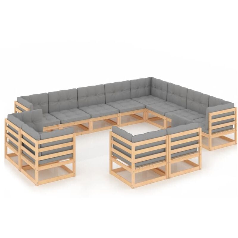 

Juego de muebles de jardín 12 pzas y cojines madera pino maciza - Marrón - Youthup