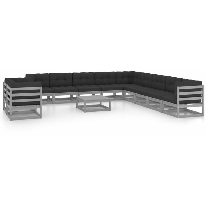 

Juego de muebles de jardín 12 pzas y cojines madera pino maciza - Gris - Youthup