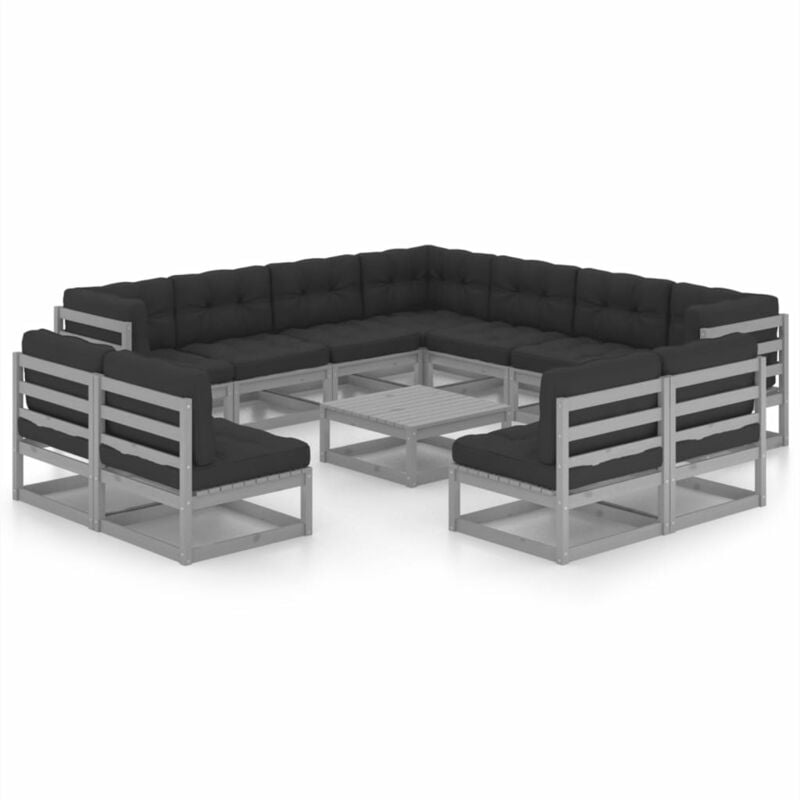 

YOUTHUP Juego de muebles de jardín 12 pzas y cojines madera pino maciza - Gris