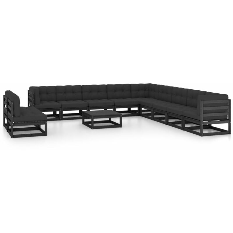 

Juego de muebles de jardín 12 pzas y cojines negro madera pino - Negro - Youthup