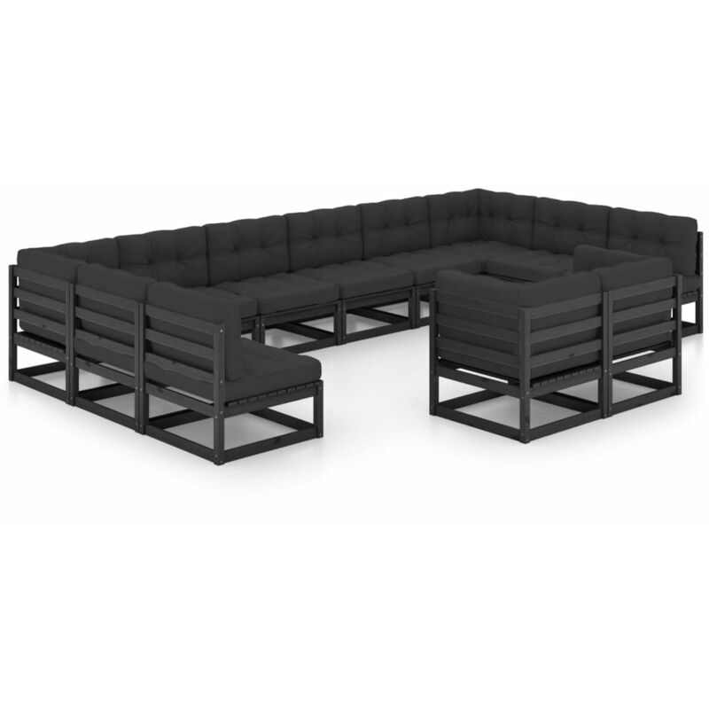 

Juego de muebles de jardín 12 pzas y cojines negro madera pino - Negro - Youthup