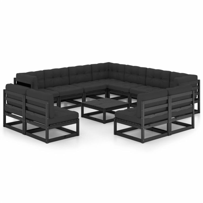 

Juego de muebles de jardín 12 pzas y cojines negro madera pino - Negro - Youthup