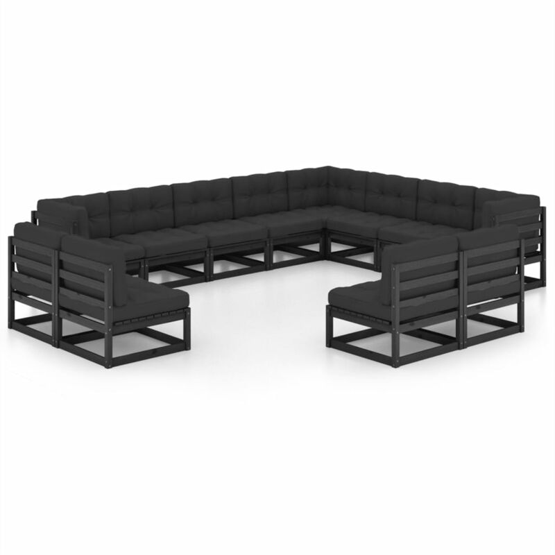 

Juego de muebles de jardín 12 pzas y cojines negro madera pino - Negro - Youthup