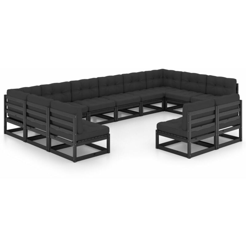 

Juego de muebles de jardín 12 pzas y cojines negro madera pino - Negro - Youthup