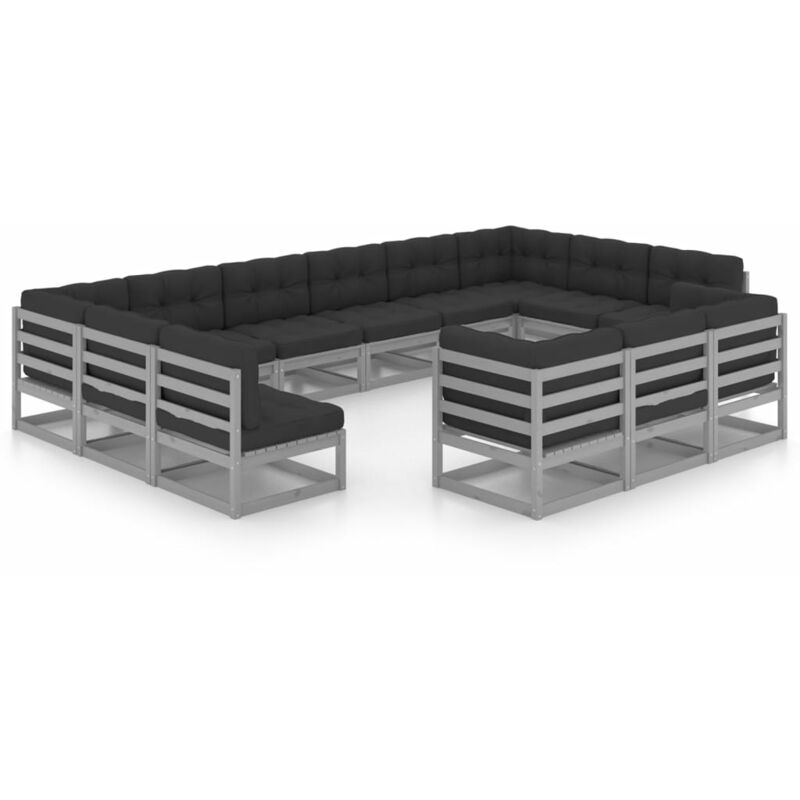 

Juego de muebles de jardín 13 pzas y cojines gris madera pino - Gris - Youthup