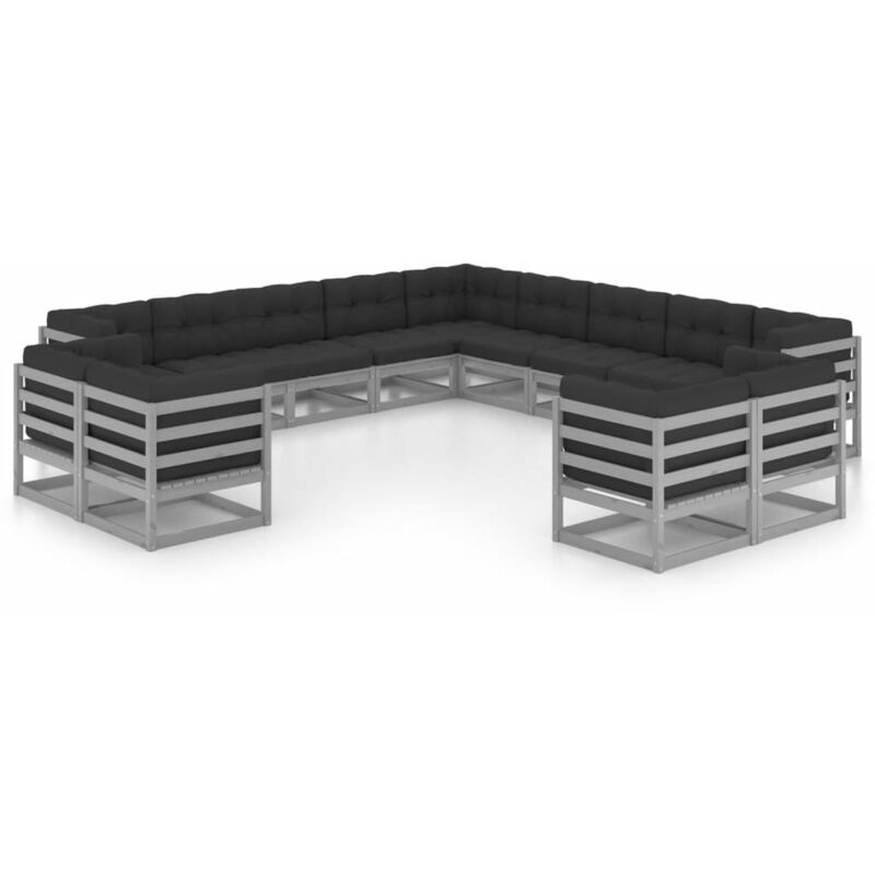 

Juego de muebles de jardín 13 pzas y cojines madera maciza pino - Gris - Youthup