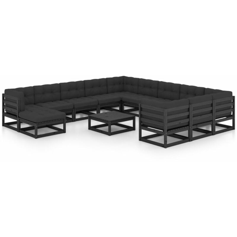 

YOUTHUP Juego de muebles de jardín 13 pzas y cojines negro madera pino - Negro