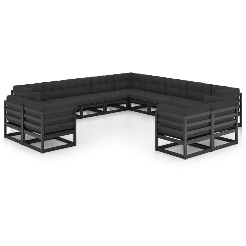 

Juego de muebles de jardín 13 pzas y cojines negro madera pino - Negro - Youthup