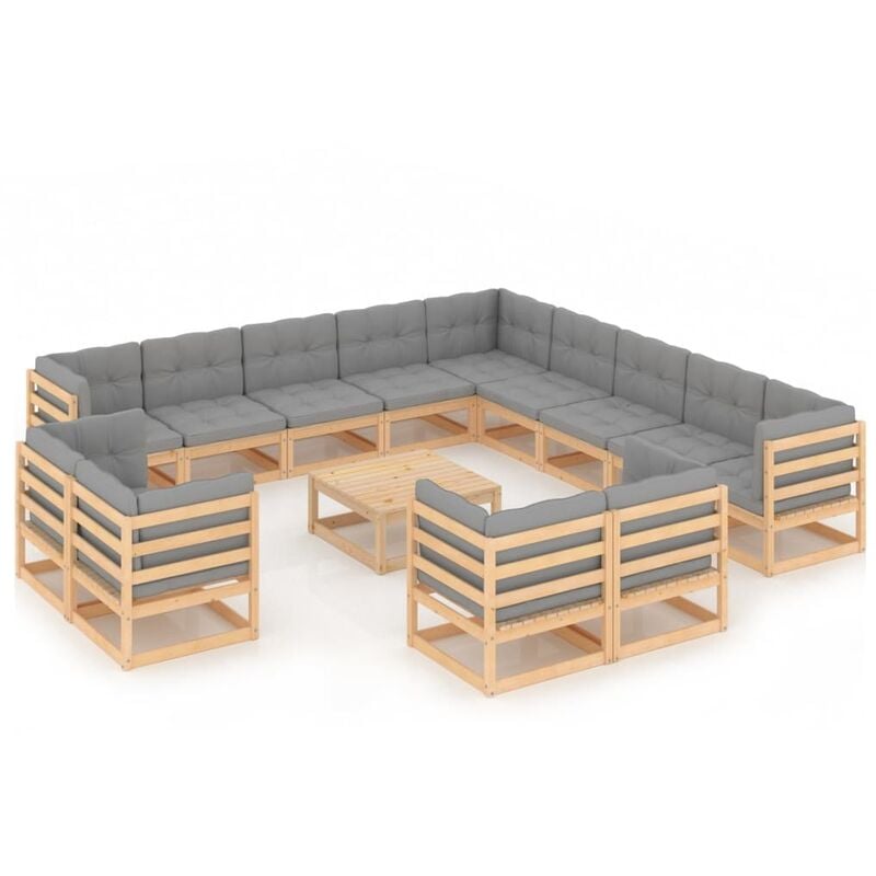 

Juego de muebles de jardín 14 pzas y cojines madera pino maciza - Marrón - Youthup