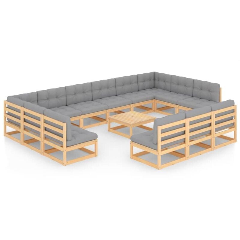 

Juego de muebles de jardín 14 pzas y cojines madera pino maciza - Marrón - Youthup