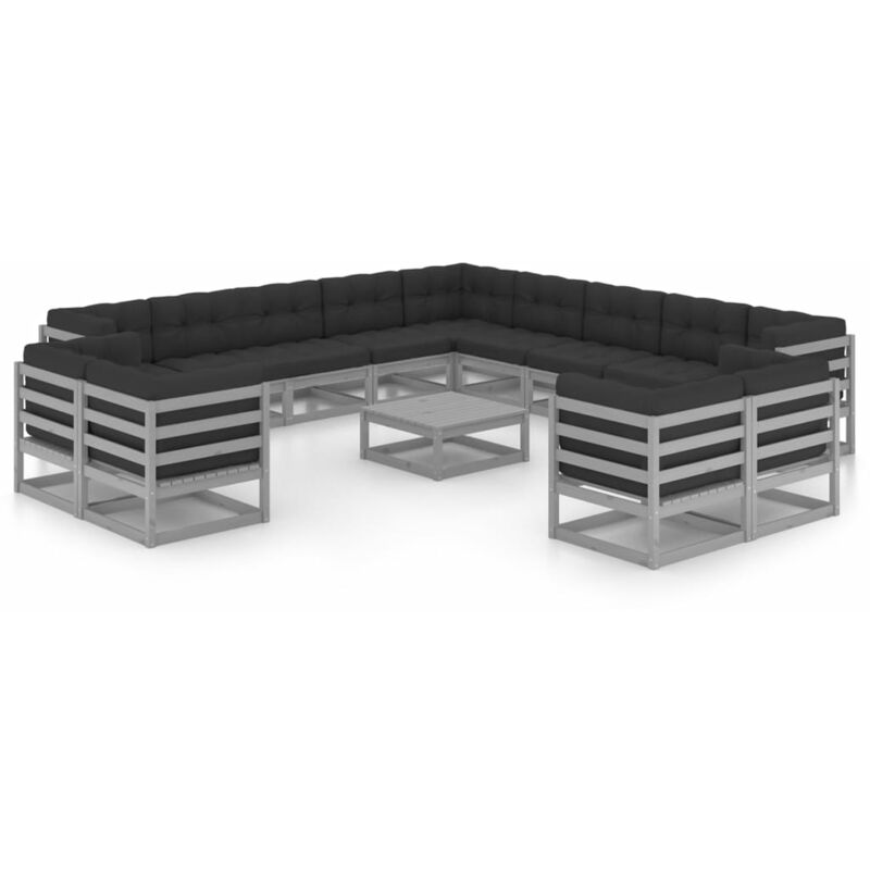 

Juego de muebles de jardín 14 pzas y cojines madera pino maciza - Gris - Youthup