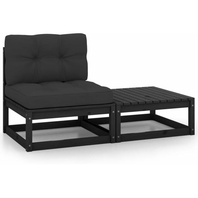 

Juego de muebles de jardín 2 pzas y cojines negro madera pino - Negro - Youthup