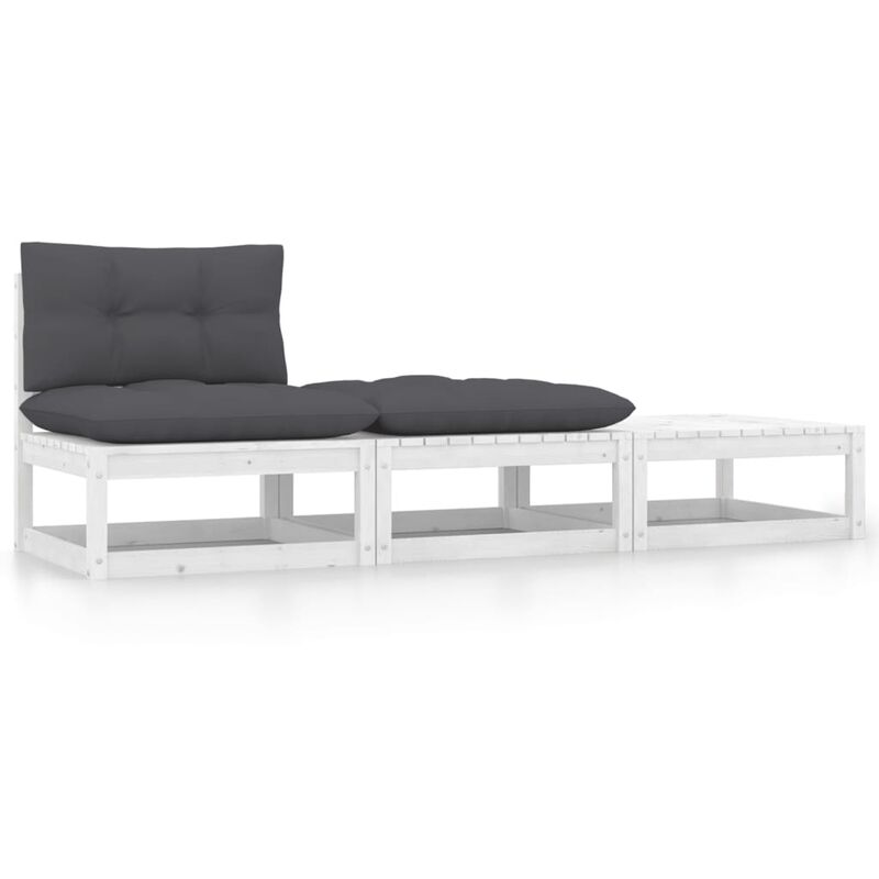 

Juego de muebles de jardín 3 pzas y cojines blanco madera pino - Blanco - Youthup
