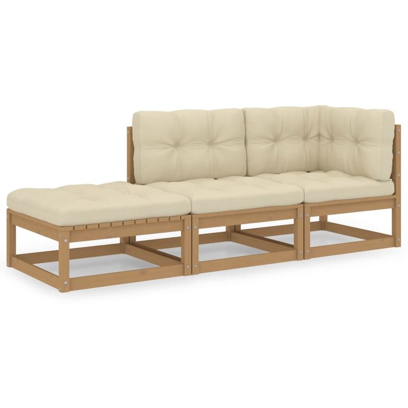

YOUTHUP Juego de muebles de jardín 3 pzas y cojines madera pino maciza - Marrón